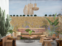 A calming serene field wallpaper mural that defines a space.