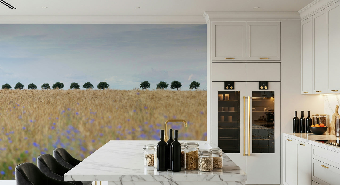 A serene rural landscape wall mural for your decor.