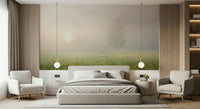 A graceful subtle flower wall mural in soft, tranquil tones.