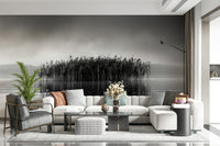 An artistic soft focus mural on minimalist wallpaper.