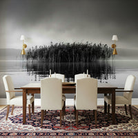A calming abstract design wallpaper mural that defines a space.