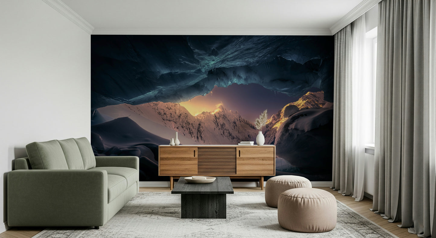 An artistic frozen forest mural on scenic wallpaper.