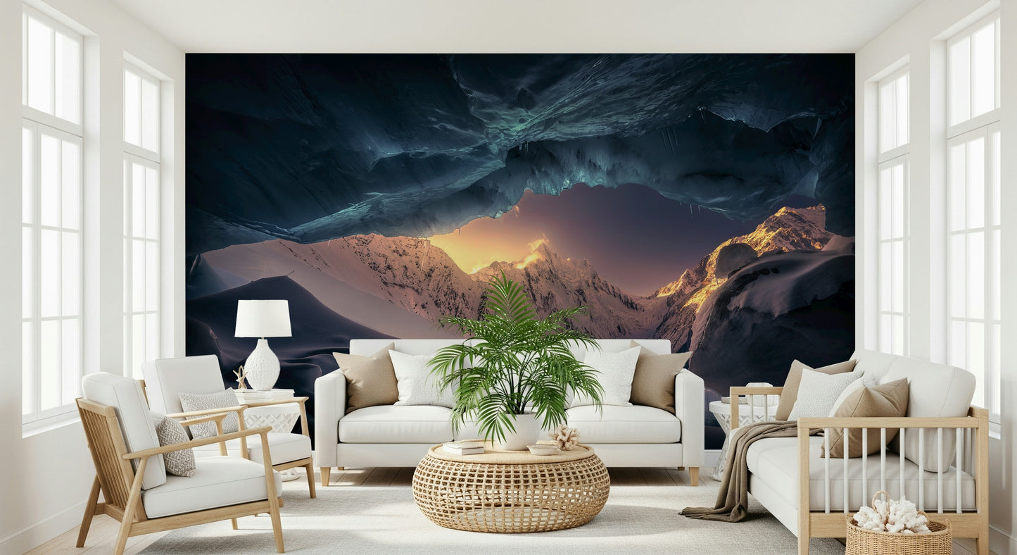 A calming serene view wallpaper mural that defines a space.