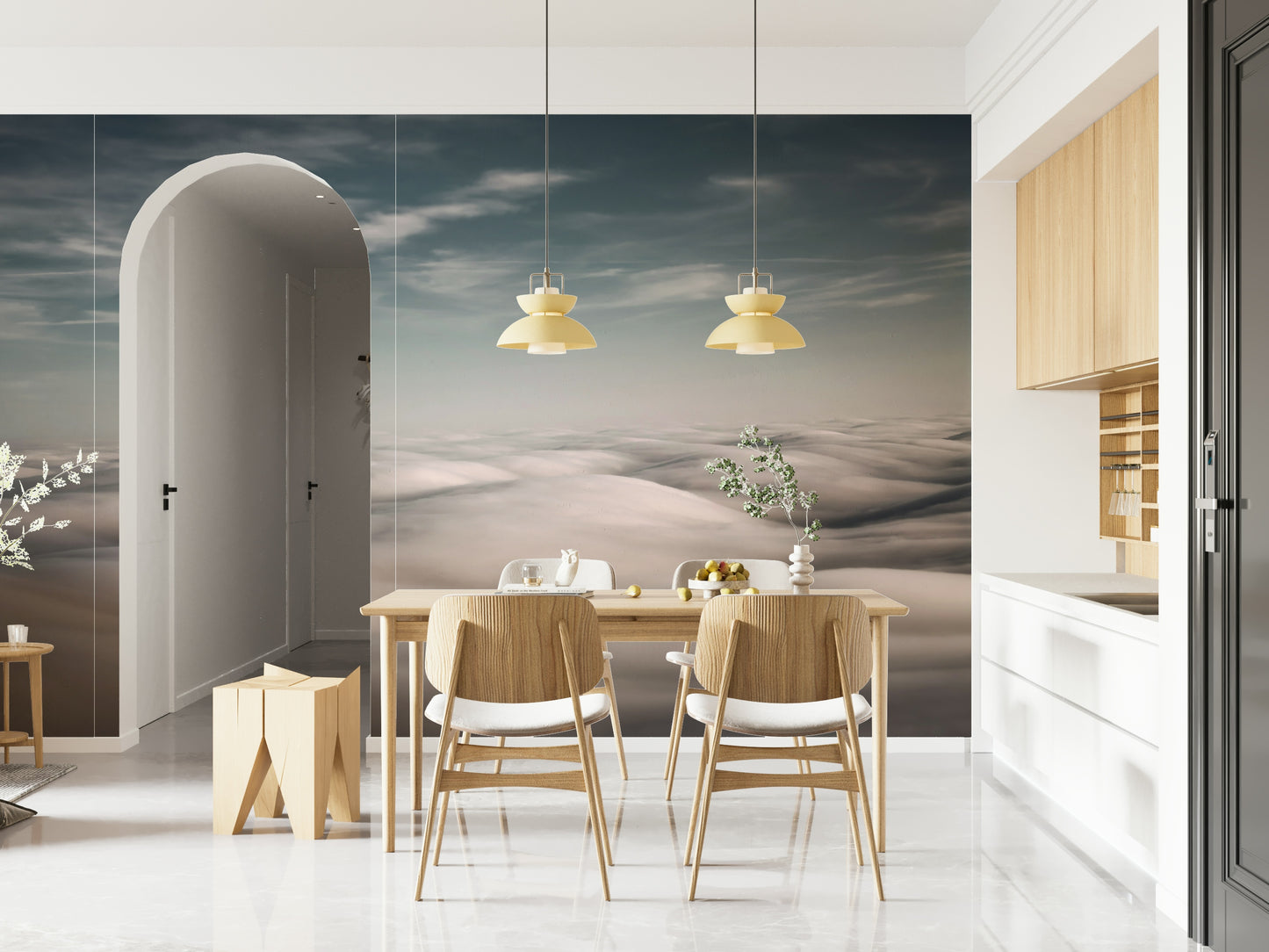 An artistic minimalist form mural for home decor.