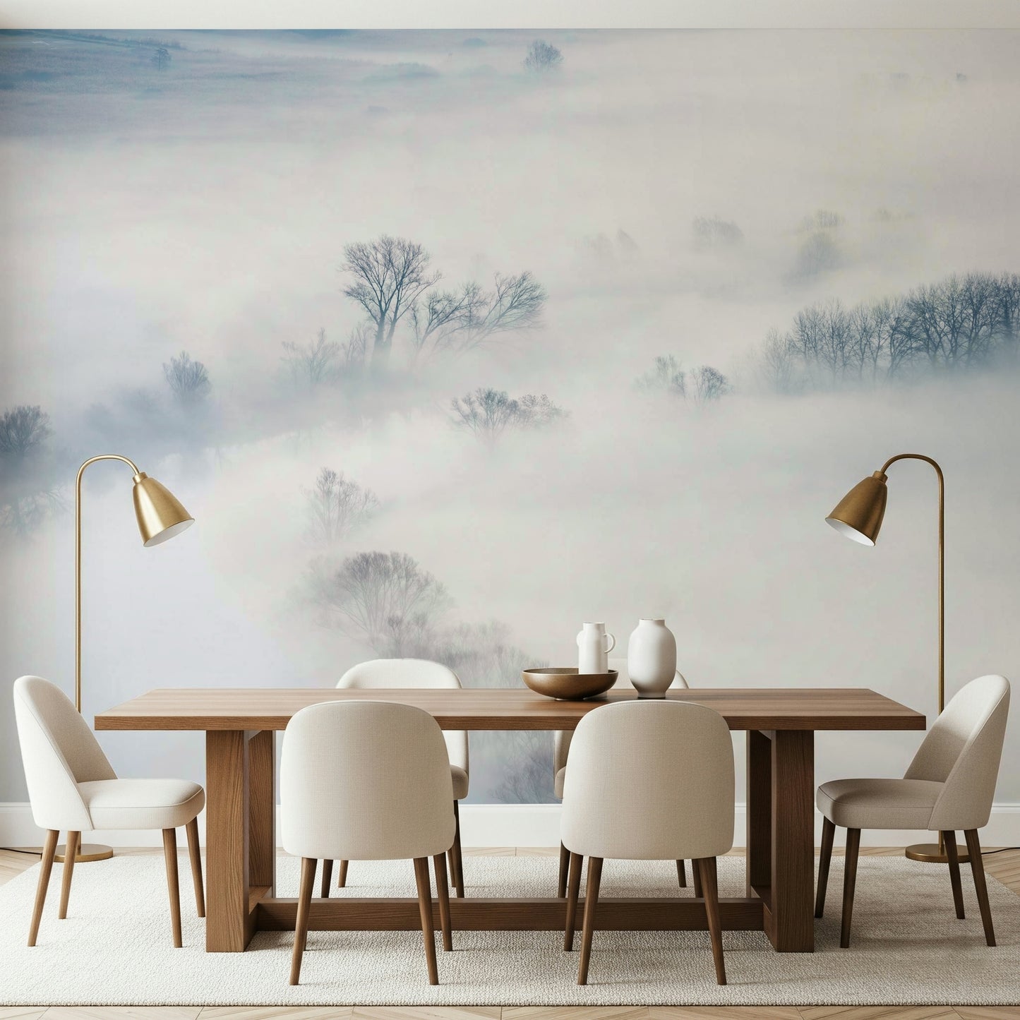 A contemplative gentle haze wallpaper mural for a feature wall.