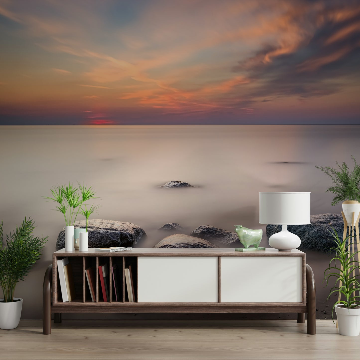 An artistic nature seascape mural for home decor.