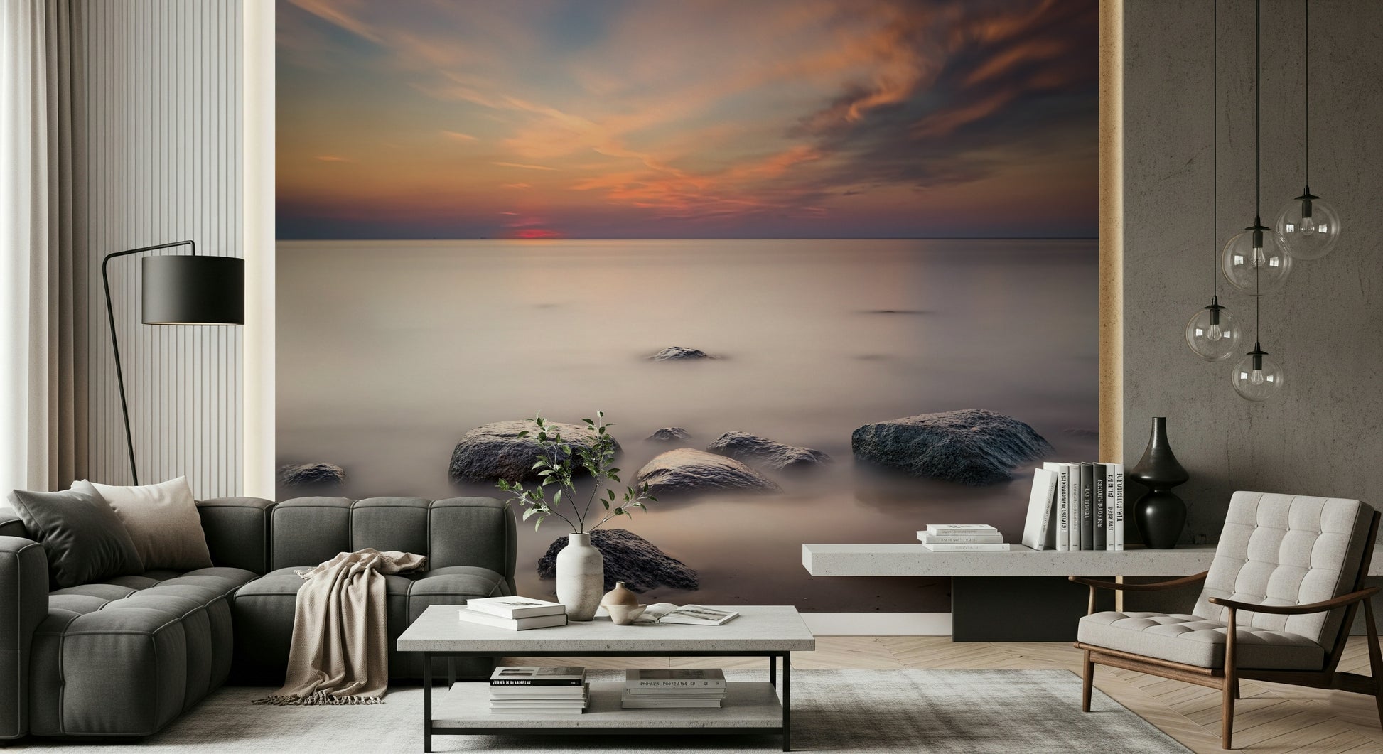 A graceful subtle pattern wall mural in cool, neutral tones.