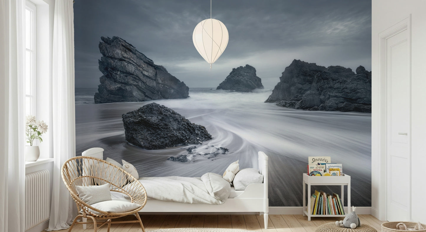 A contemplative gentle wave wallpaper mural for a feature wall.