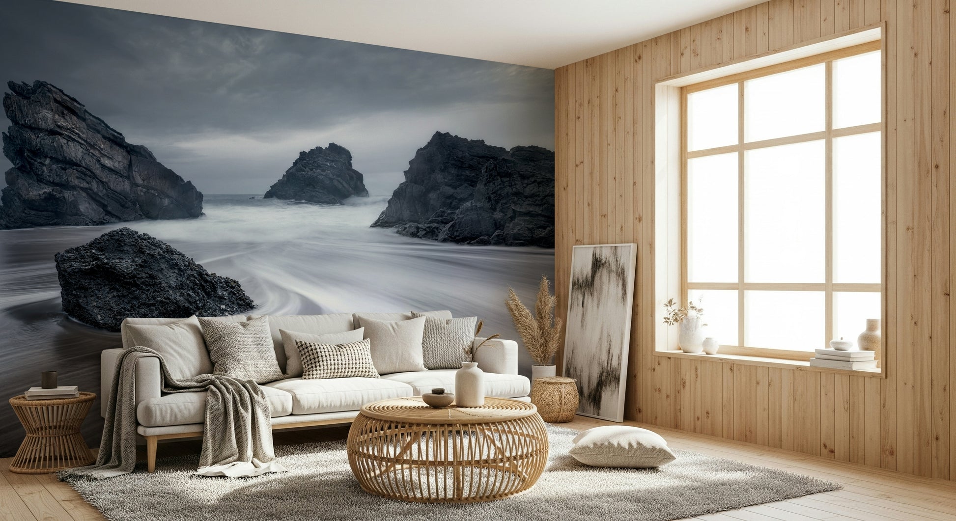 A graceful subtle pattern wall mural in cool, tranquil tones.