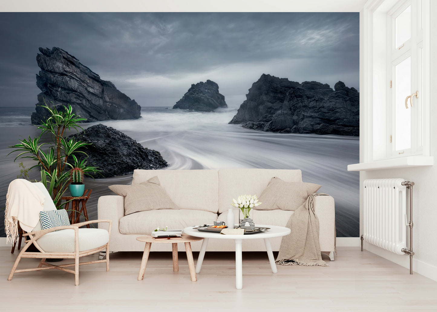 An artistic nature seascape mural for home decor.