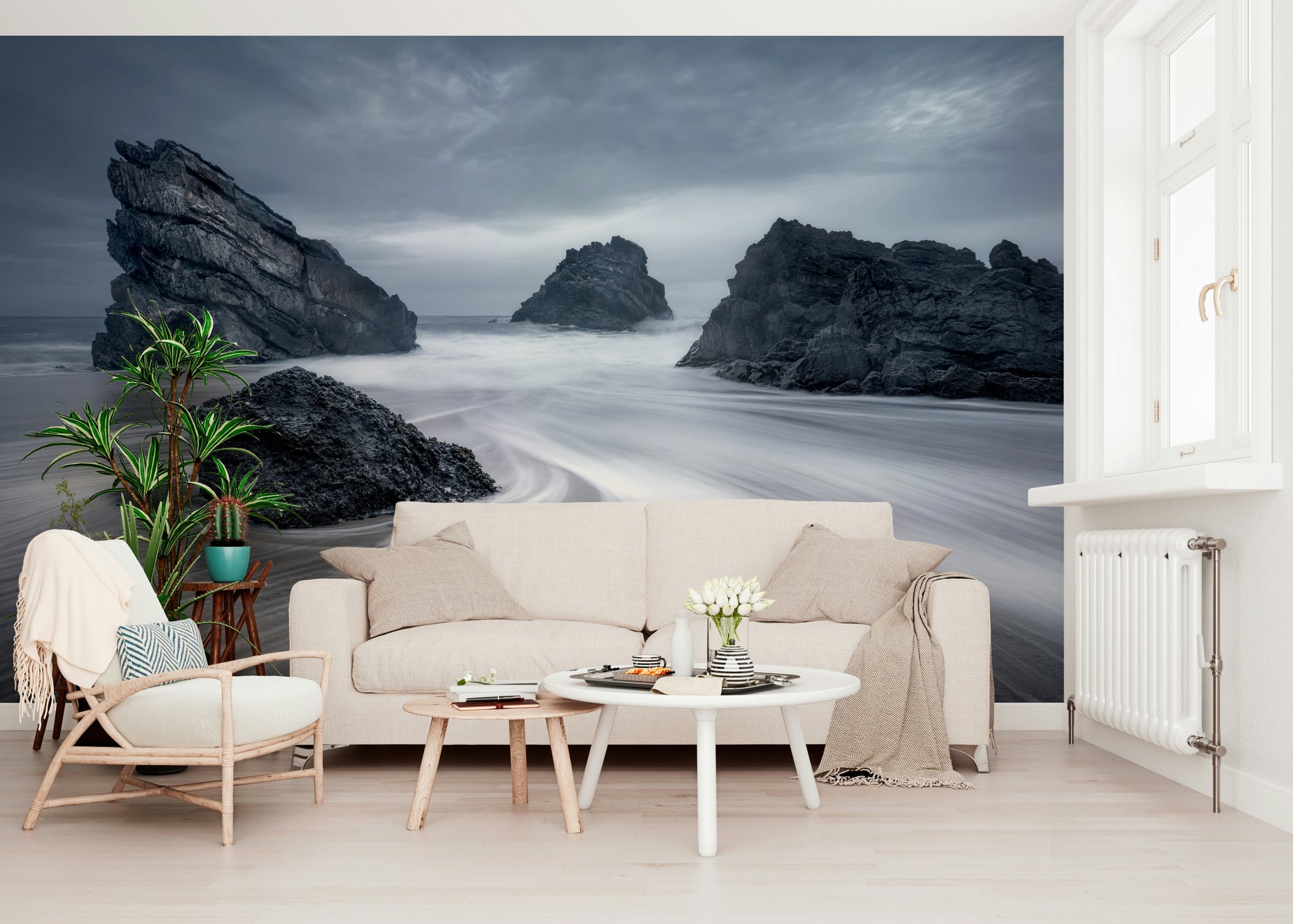 An artistic nature seascape mural for home decor.