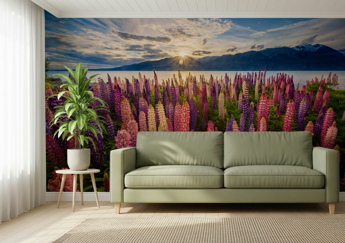 A serene subtle flower wall mural for tranquil decor.