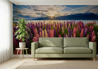 A serene subtle flower wall mural for tranquil decor.