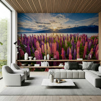 A calming floral design wallpaper mural that defines a space.