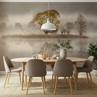 A serene subtle leaf wall mural in soft, tranquil tones.