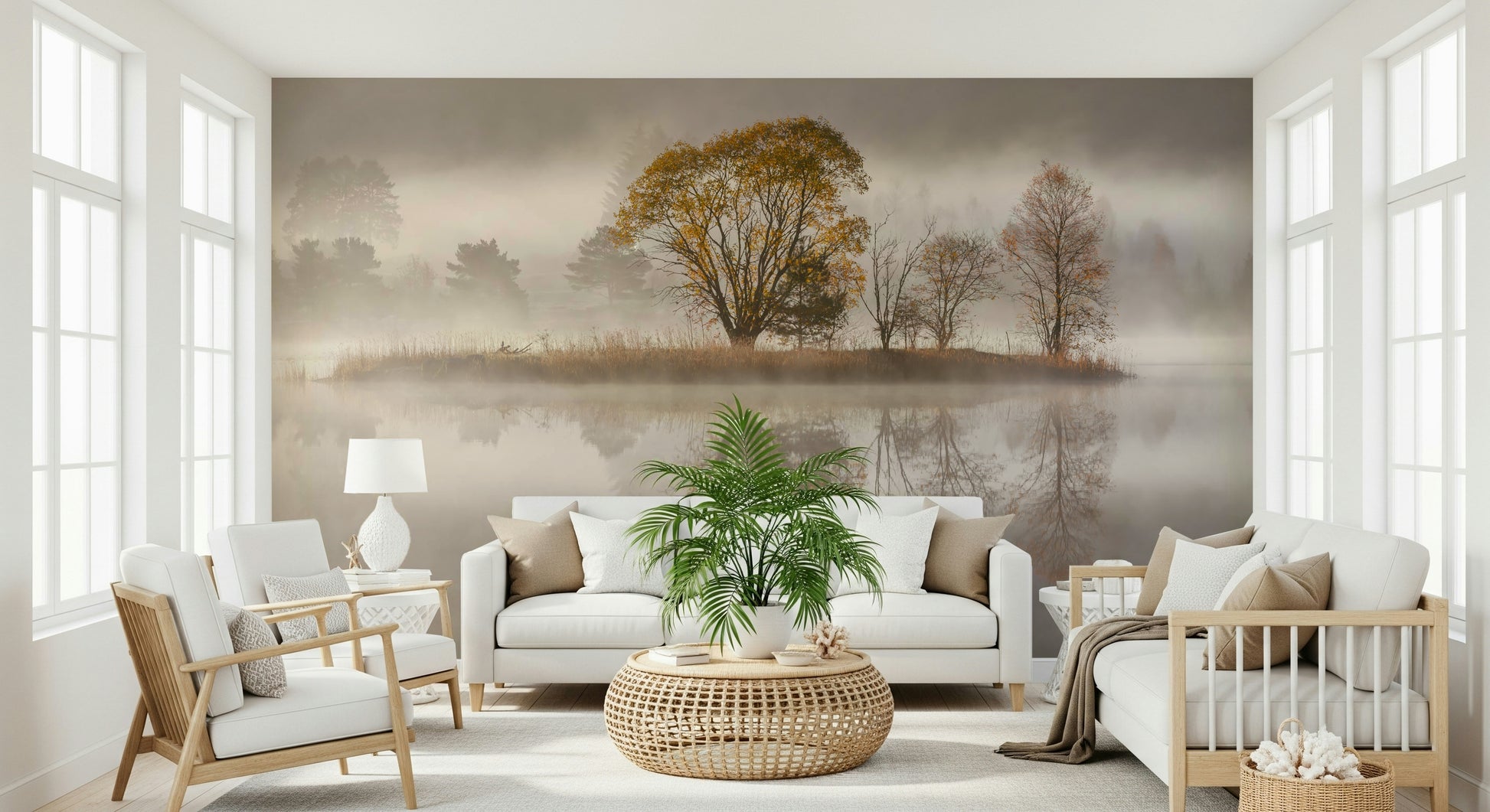 A graceful subtle pattern wall mural in warm, natural tones.
