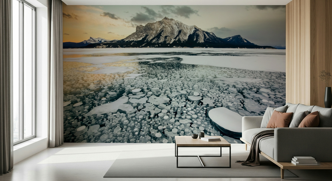 A serene winter landscape wall mural for your decor.