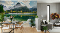 A calming serene view wallpaper mural that defines a space.