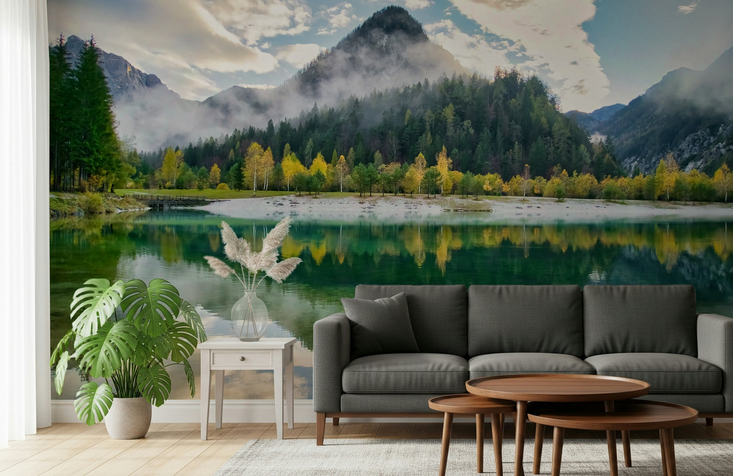 A serene subtle mountain wall mural for your decor.