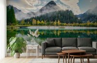 A serene subtle mountain wall mural for your decor.
