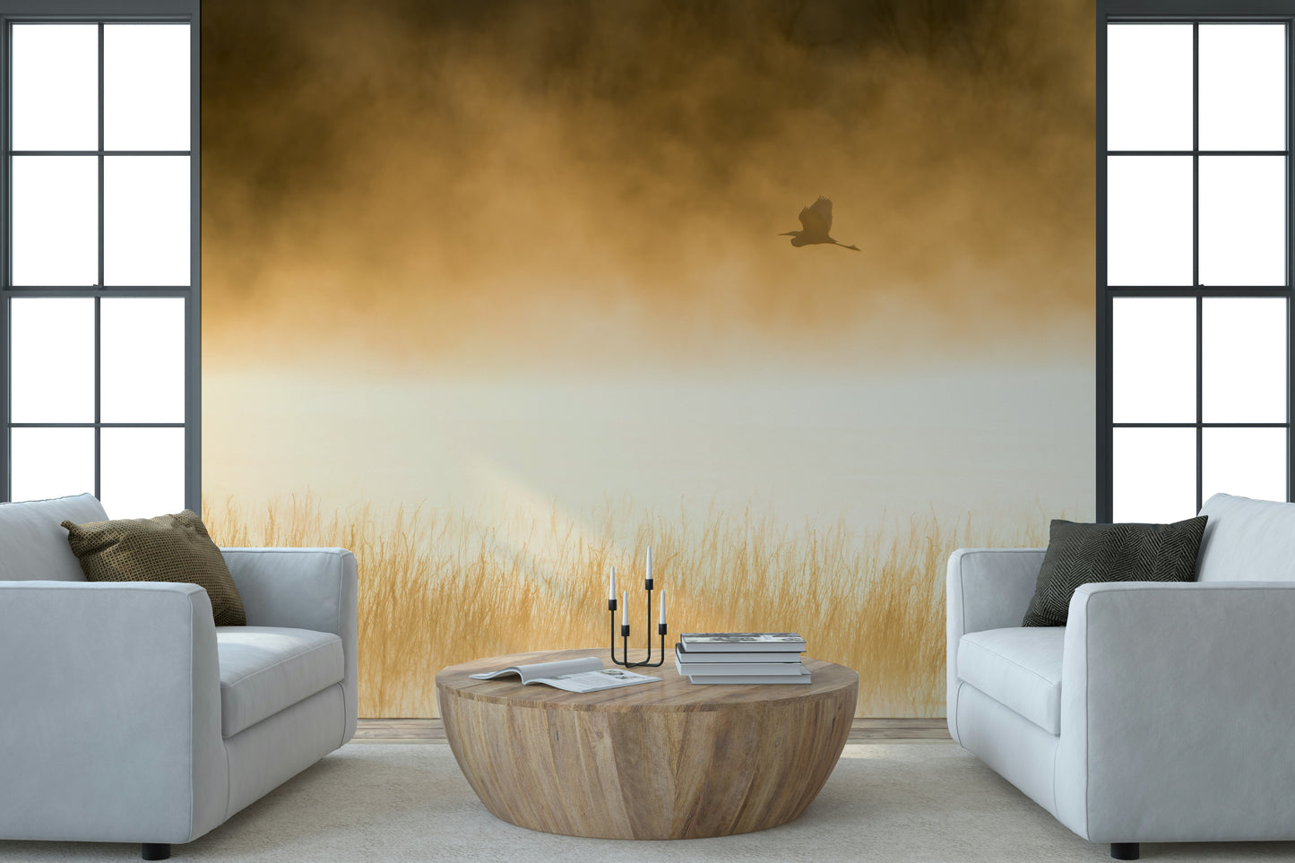 A graceful subtle pattern wall mural in warm, golden tones.