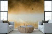 A graceful subtle pattern wall mural in warm, golden tones.
