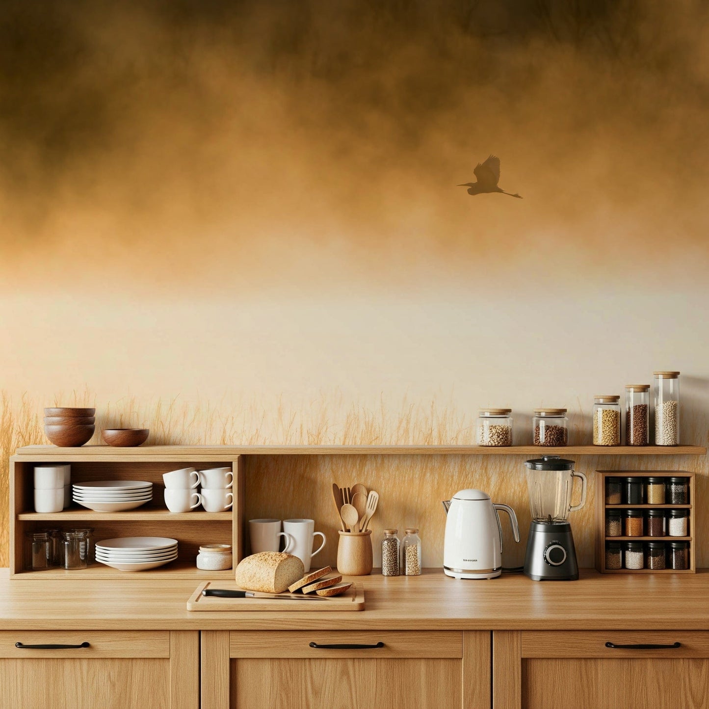 A serene subtle bird wall mural for your decor.