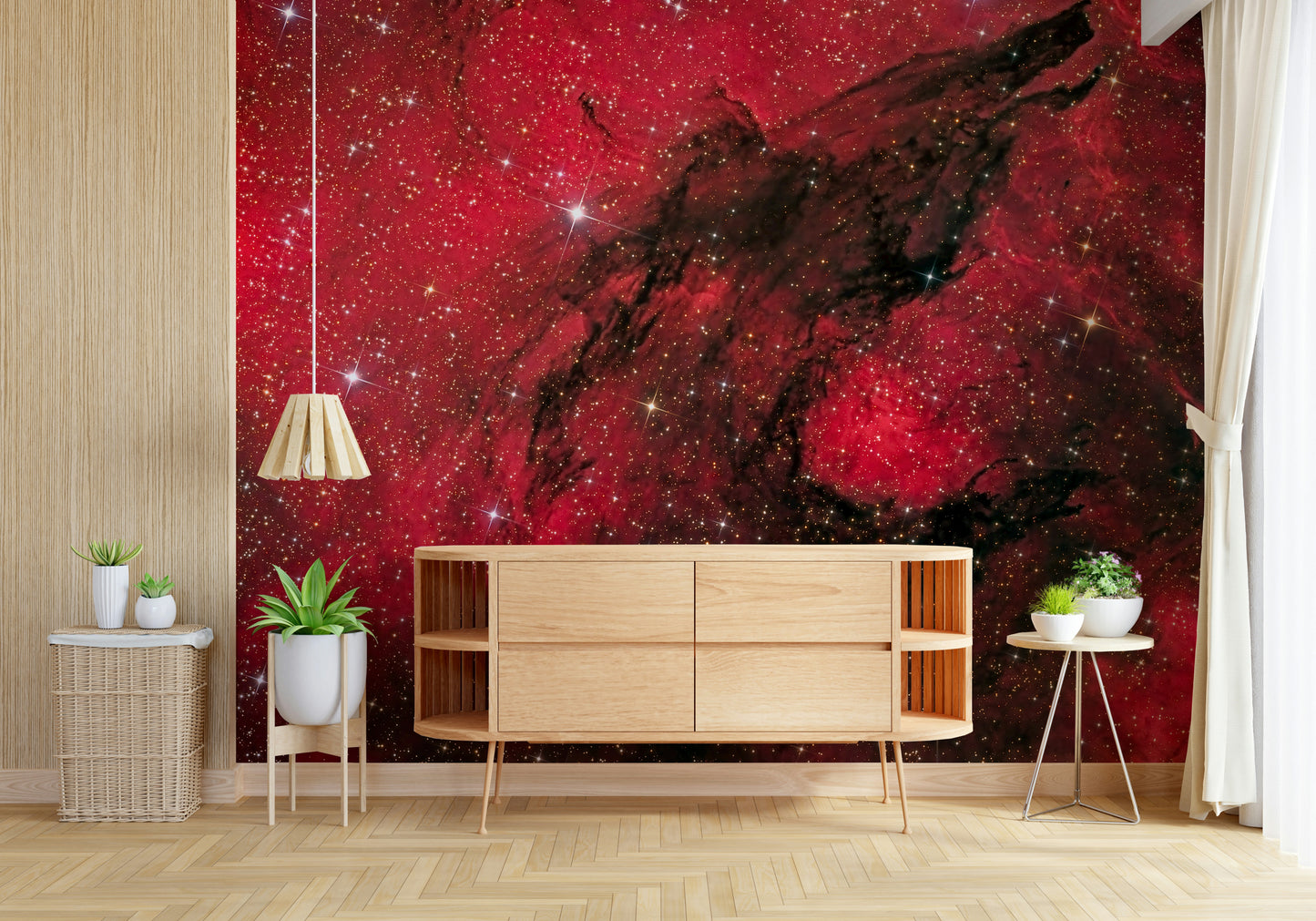 A calming abstract design wallpaper mural that defines a space.