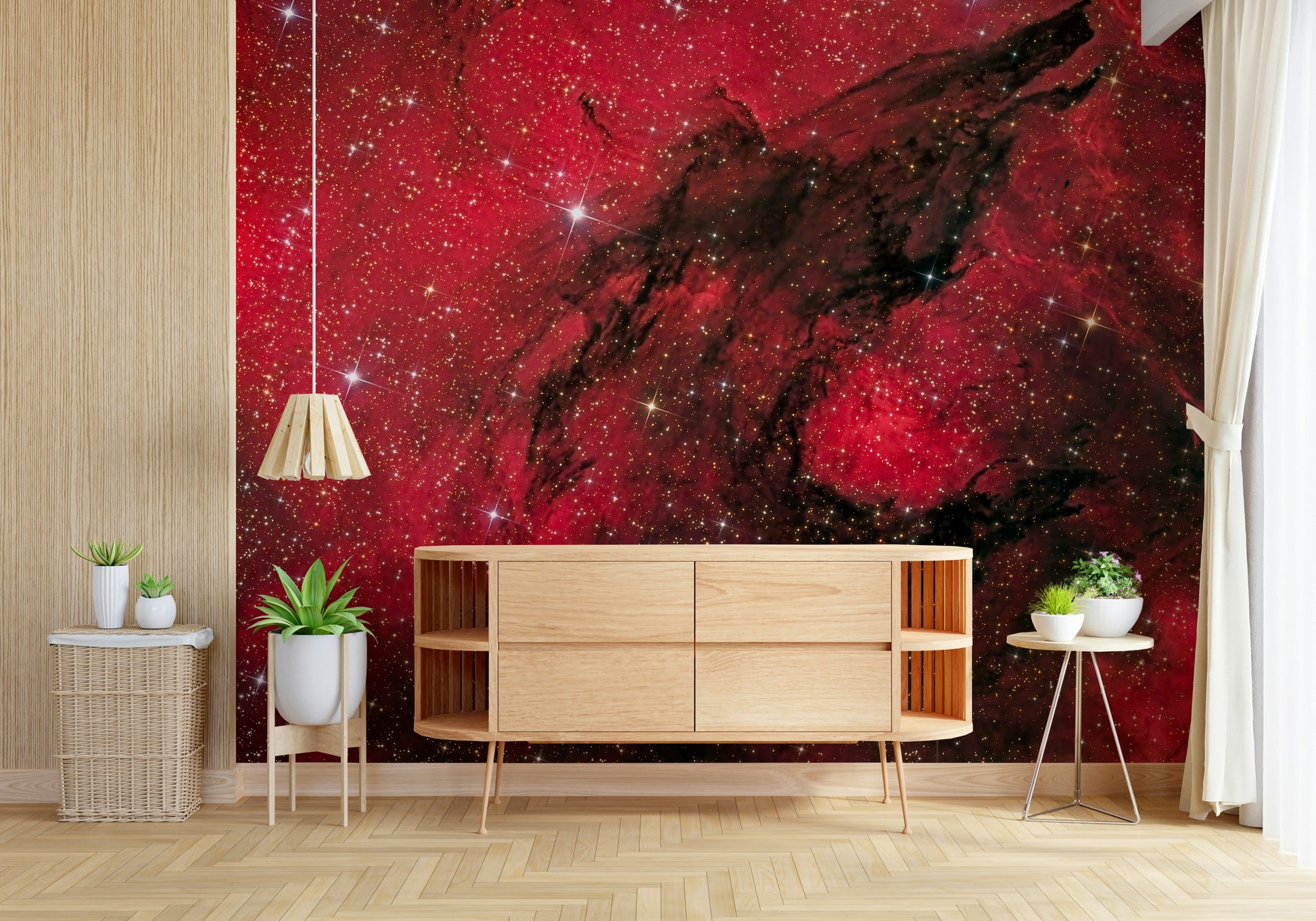 A calming abstract design wallpaper mural that defines a space.