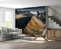 A beautiful panoramic mountain ridge wallpaper mural for a modern home.