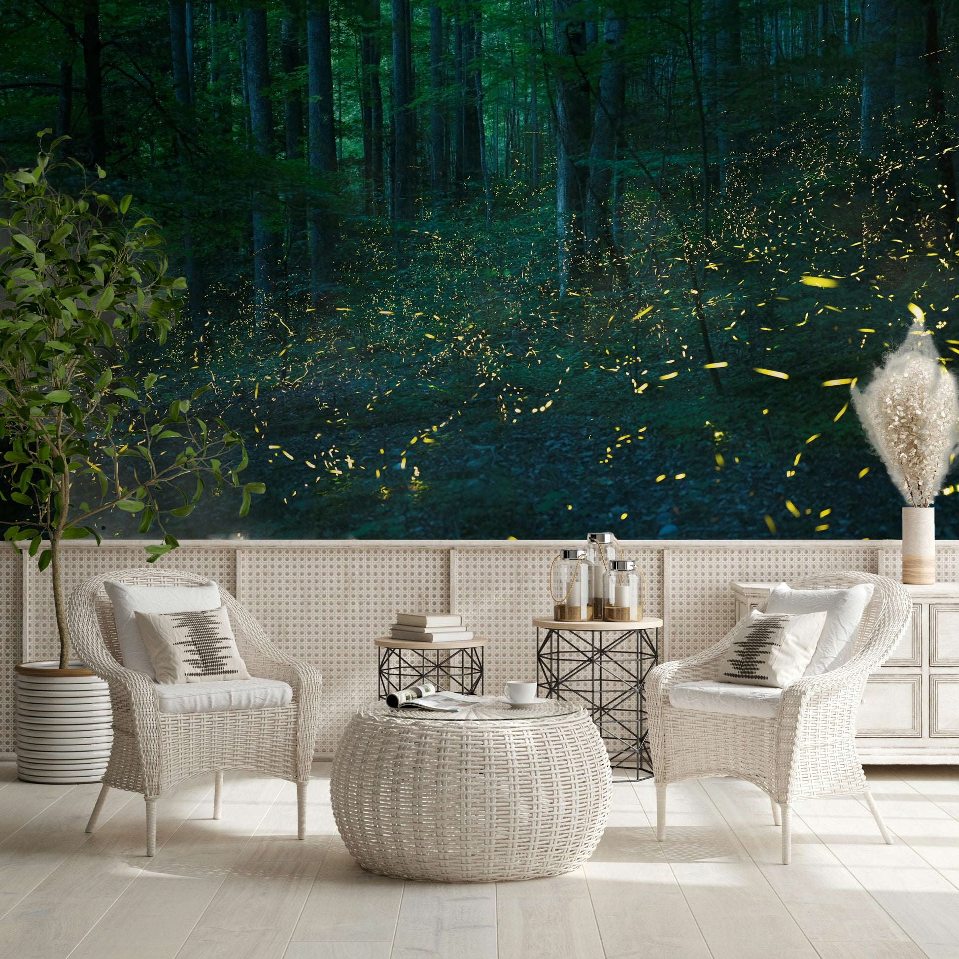 A serene mystical woods wall mural for fantasy decor.