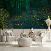A serene mystical woods wall mural for fantasy decor.