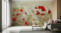 A graceful subtle flower wall mural in soft, elegant tones.