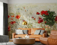 A calming floral design wallpaper mural that defines a space.
