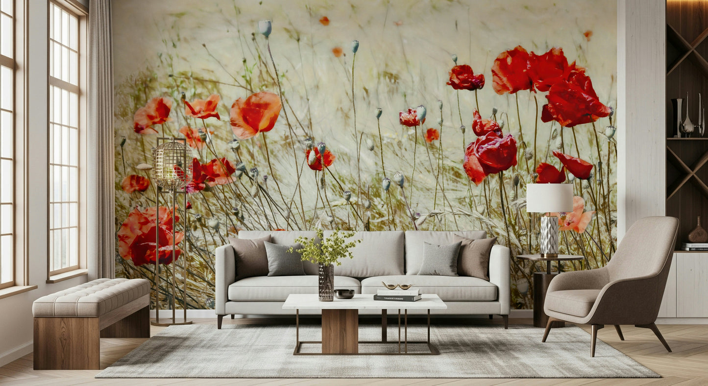A beautiful modern art wall mural of delicate flowers.