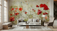 A beautiful modern art wall mural of delicate flowers.