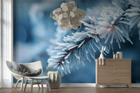 A peaceful modern abstract mural on decorative wallpaper.