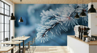 A beautiful subtle winter branch wallpaper mural with an icy texture.