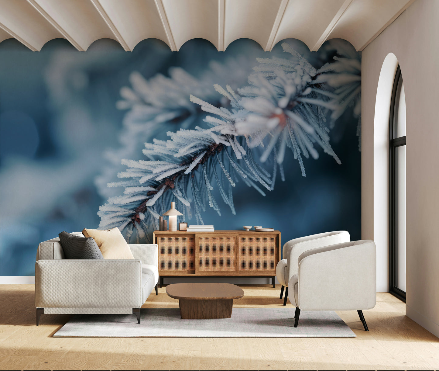 A beautiful modern art wall mural of delicate lines.