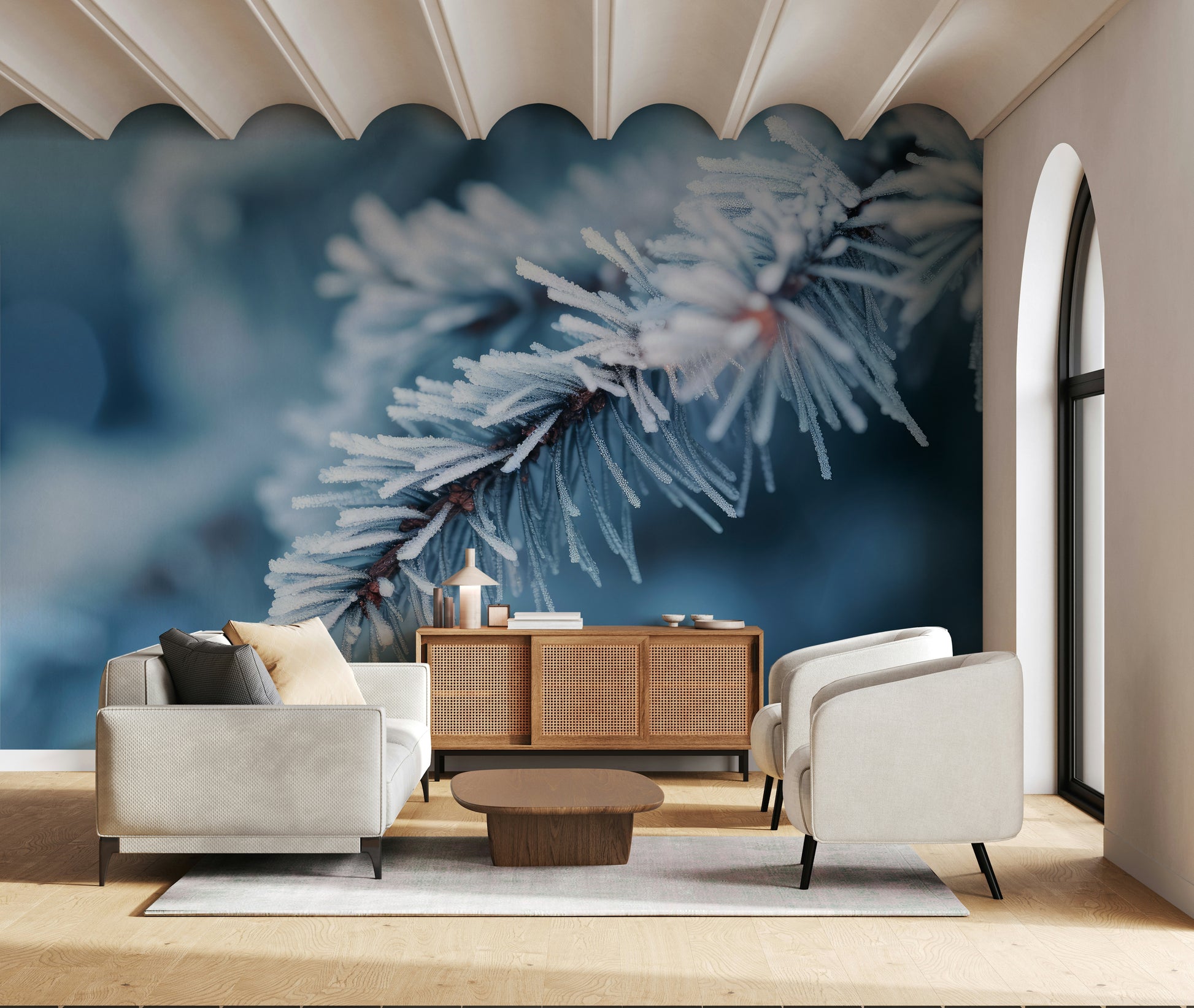 A beautiful modern art wall mural of delicate lines.