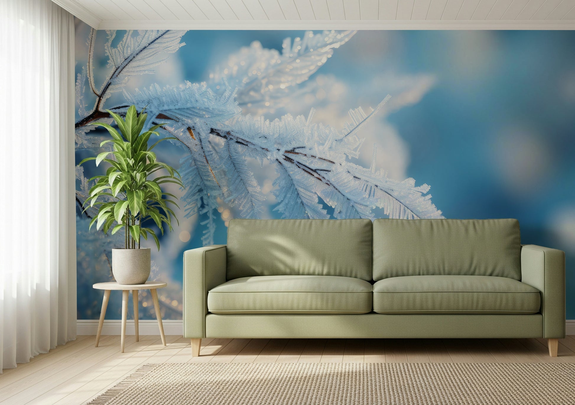 A serene abstract foliage wall mural for minimalist decor.