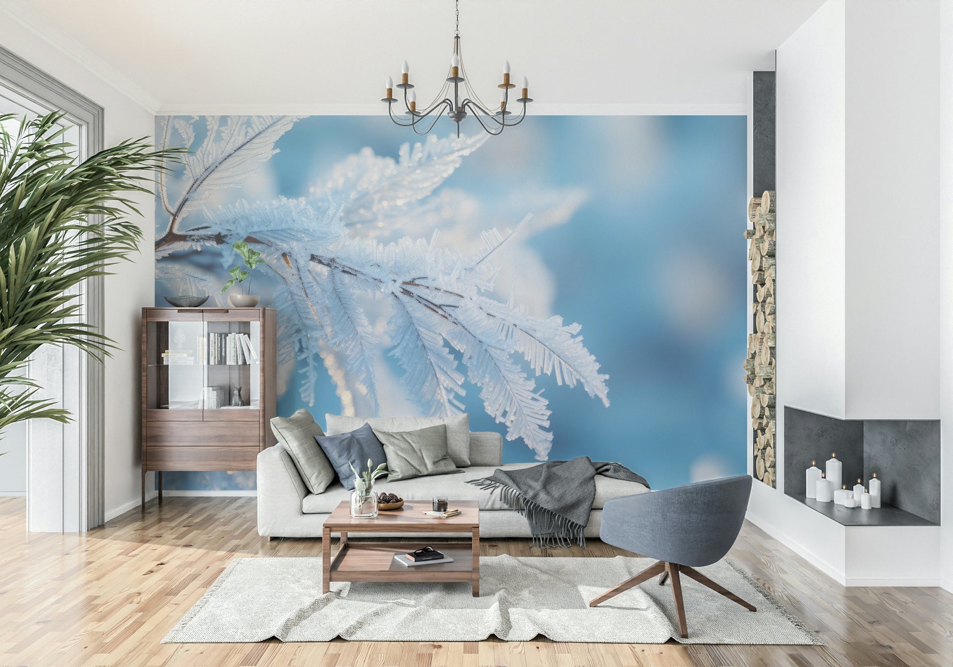 A graceful subtle pattern wall mural in cool, tranquil tones.