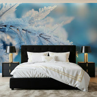 A peaceful modern abstract mural on decorative wallpaper.