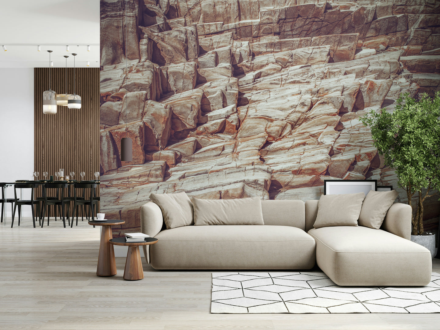 A beautiful subtle rock face wallpaper mural with striated, layered texture.