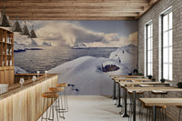 A graceful subtle pattern wall mural in cool, icy blue and white tones.