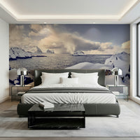 A calming abstract design wallpaper mural that defines a space.