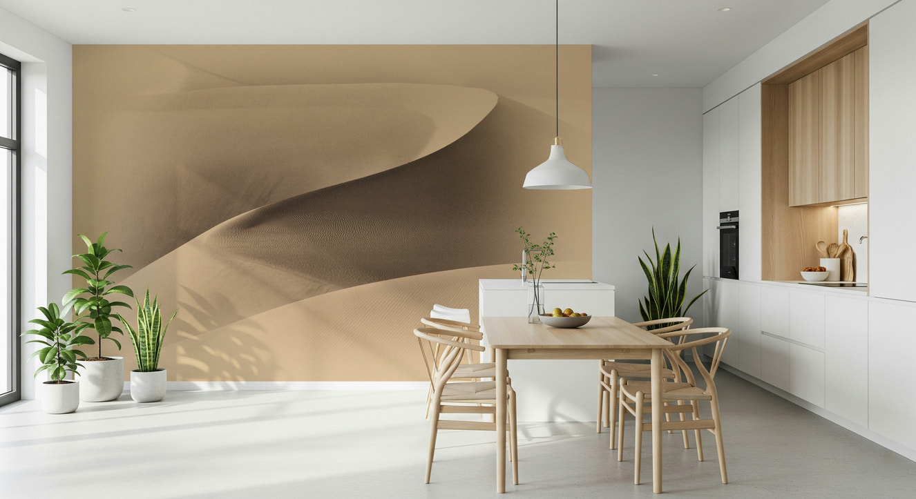 A beautiful abstract desert landscape wallpaper mural with subtle, warm tones.