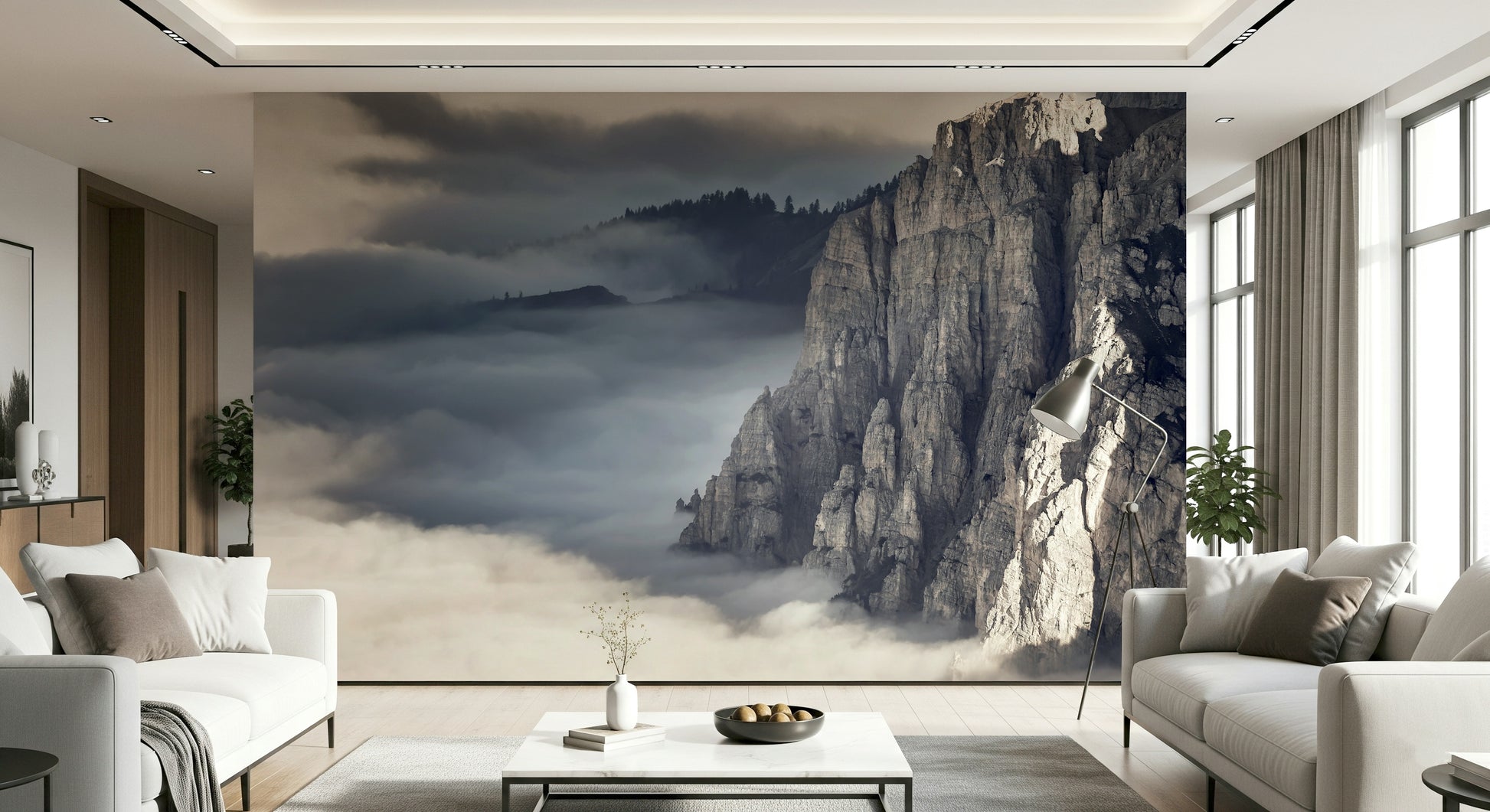 A beautiful panoramic wall mural of a natural landscape.