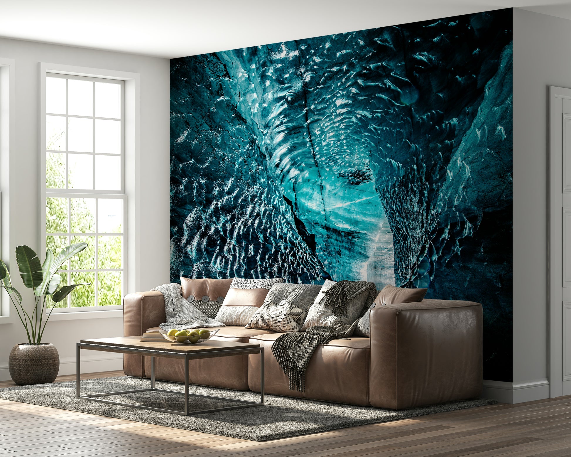 A calming abstract design wallpaper mural that defines a space.
