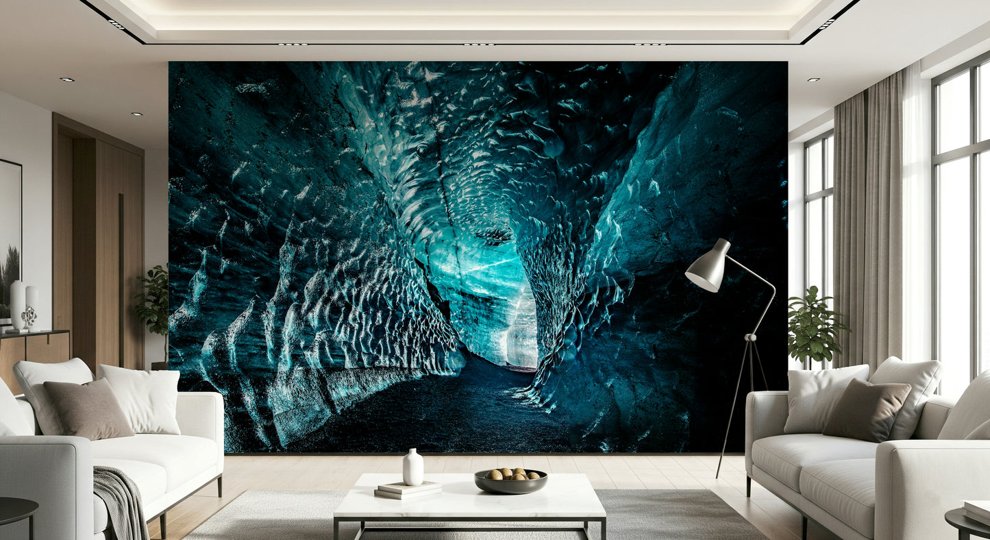 A beautiful arctic cavern wallpaper mural with subtle, crystalline ice textures.